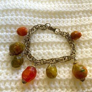 Vintage Coro Brown Stone Charm Bracelet